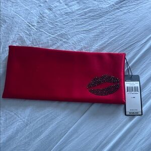 Red Clutch with Rhinestone Lips
